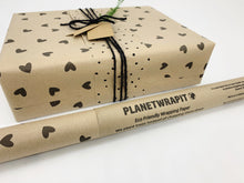 Load image into Gallery viewer, Retro Black Hearts - Recycled Kraft Wrapping Paper
