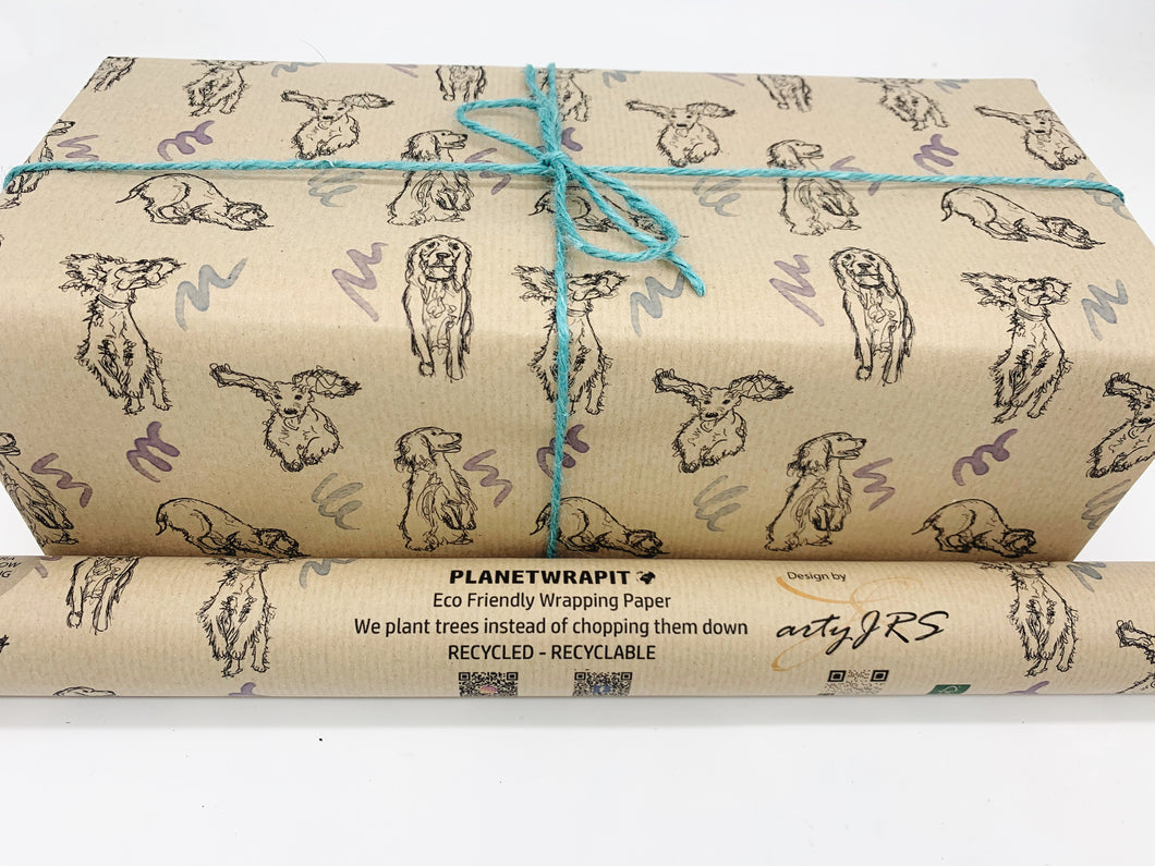 Playful Spaniels - Recycled Kraft Wrapping Paper