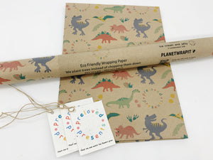 Preloved Presents Dinosaurs - Recycled Kraft Wrapping Paper