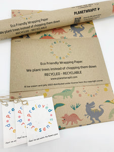 NEW Preloved Presents Dinosaurs - Recycled Kraft Wrapping Paper