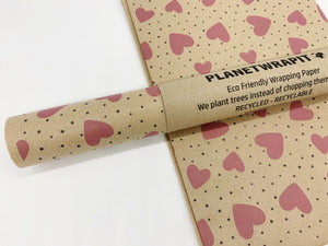 Valentines Pink Hearts - Recycled Kraft Wrapping Paper