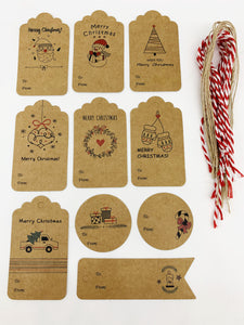 Christmas Kraft Gift Tags To From Mix- Pack of 10