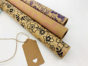 Floral Gift Wrap - Recycled Kraft Paper (10 metre)