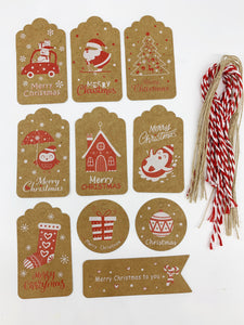 Christmas Kraft Gift Tags Red Mix - Pack of 10