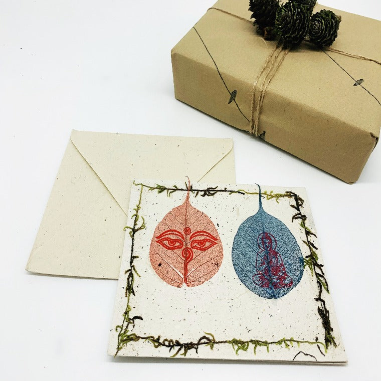 Himalayan Lotka Paper Bodhi Leaf Greetings Cards - 8 Blank Cards