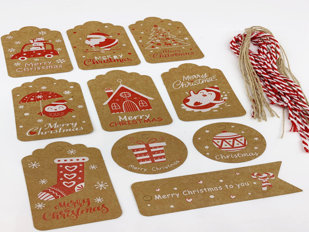 Christmas Kraft Gift Tags Red Mix - Pack of 10