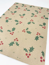 Load image into Gallery viewer, Classic Holly Gift Wrap - Recycled Kraft Paper
