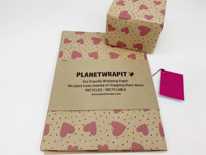 Pink Hearts - Recycled Kraft Wrapping Paper