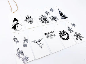 Christmas Print Kraft Gift Tags - Pack of 10 (Brown or White)