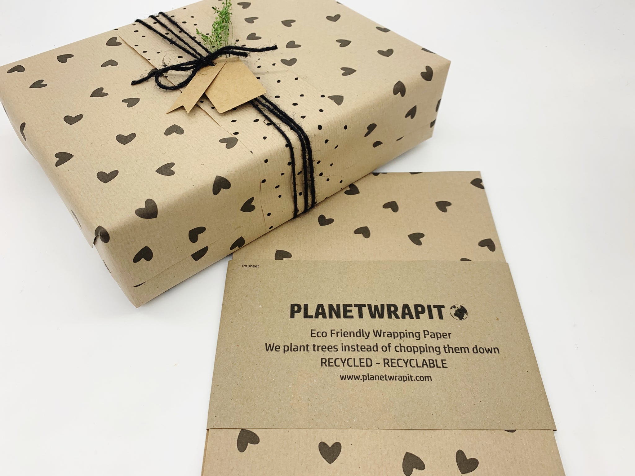 Black Hearts Print Recycled Gift Wrap  Eco friendly Gift Wrap –  planetwrapit